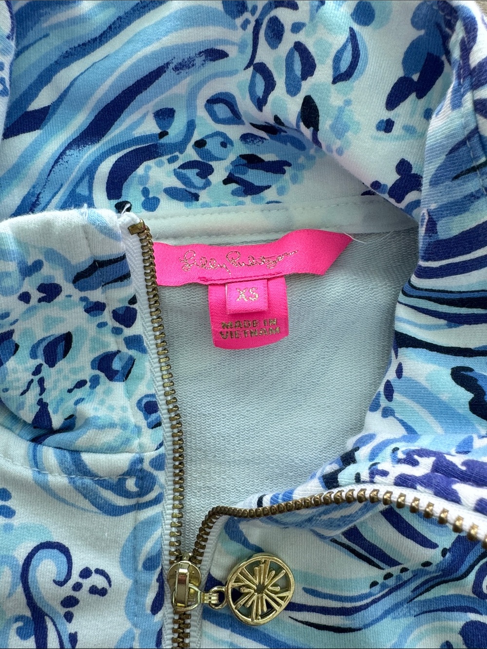 Lilly Pulitzer White & Blue Wave-Print Zip Jacket Xs - Picture 2 of 5
